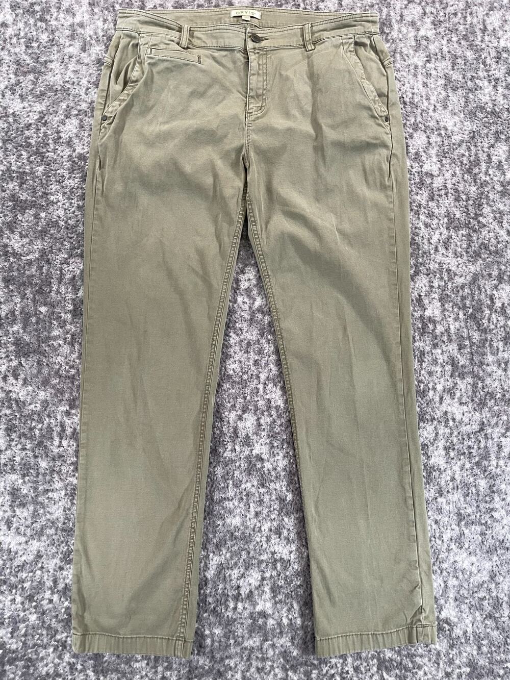 Orvis Women Mid Rise Stretch Cotton Straight Leg Chino Pants Size 12 Olive Green